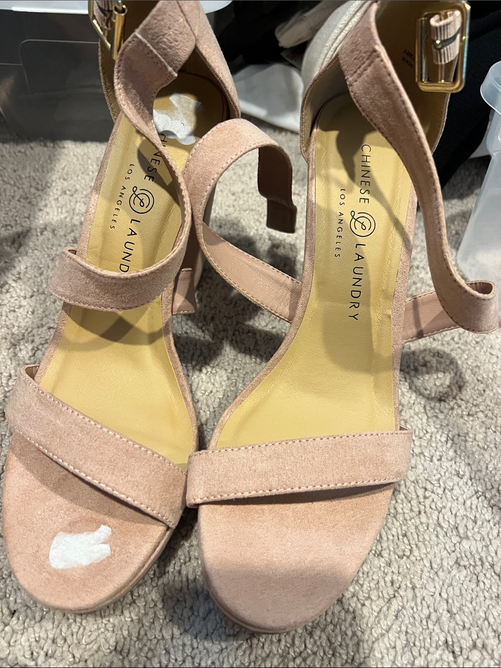 Chinese Laundry Blush Suede Block Heel Sandals
